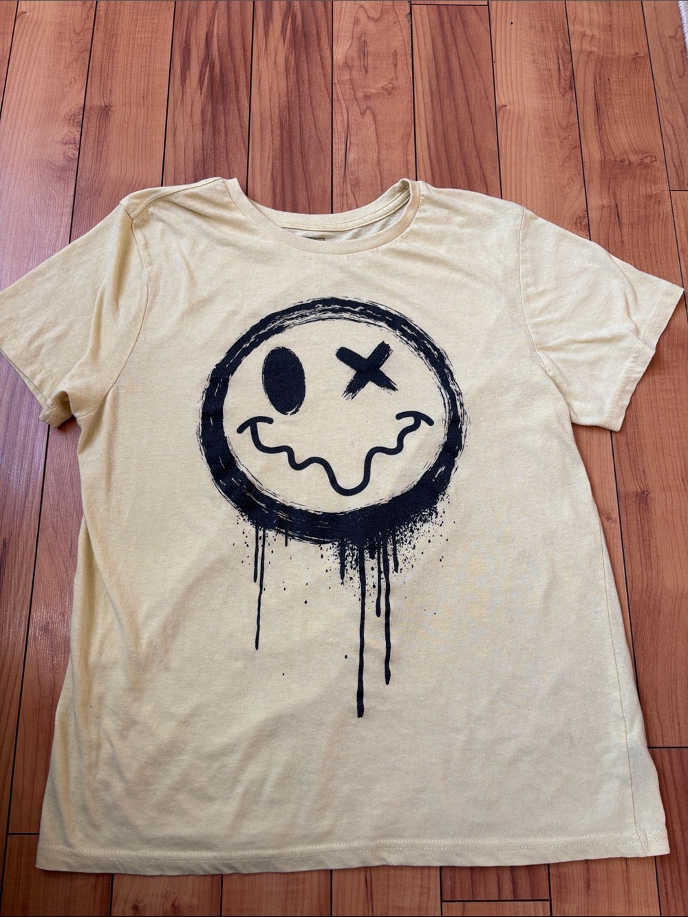Kids' Yellow Short Sleeve Graphic Tee with Drip Smiley